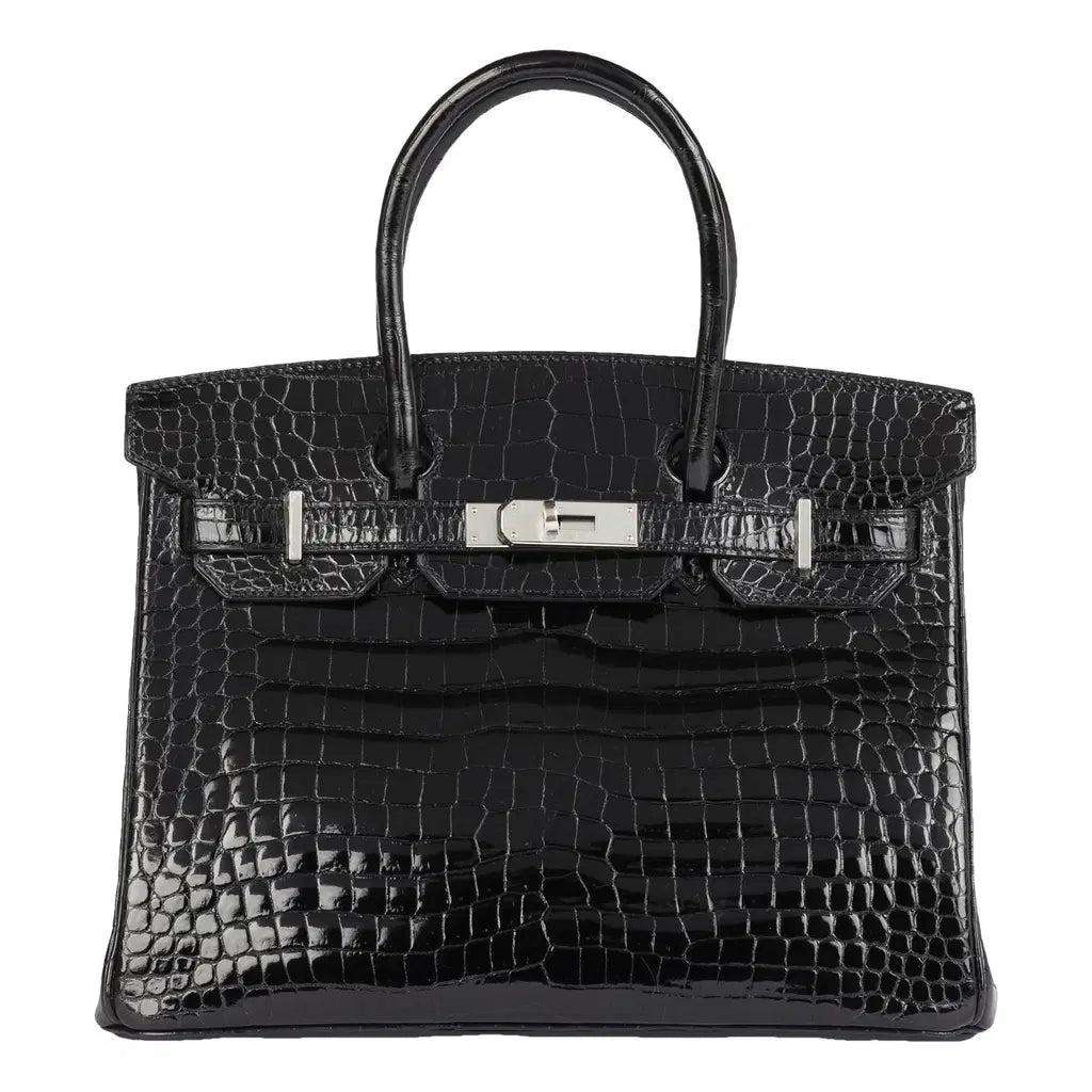 Hermès Black Shiny Crocodile Birkin 30cm Tote Bag Palladium Hardware