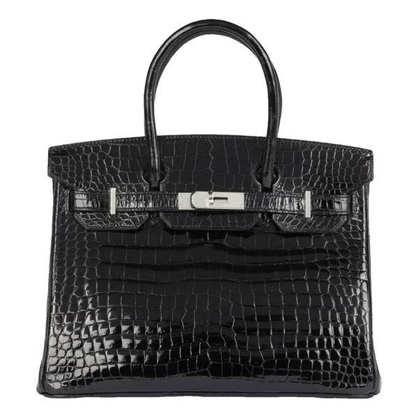 Hermès Black Shiny Crocodile Birkin 30cm Tote Bag Palladium Hardware