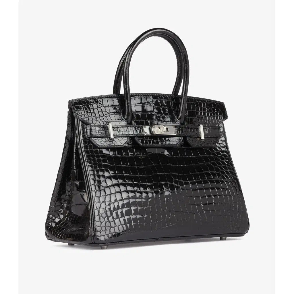 Hermès Black Shiny Crocodile Birkin 30cm Tote Bag Palladium Hardware