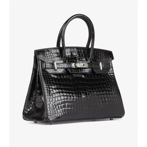 Hermès Black Shiny Crocodile Birkin 30cm Tote Bag Palladium Hardware