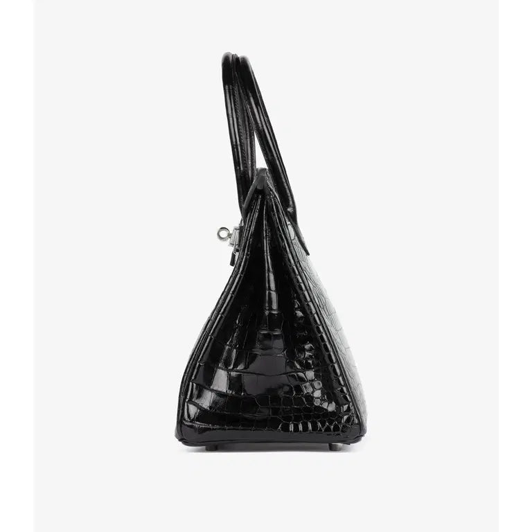 Hermès Black Shiny Crocodile Birkin 30cm Tote Bag Palladium Hardware