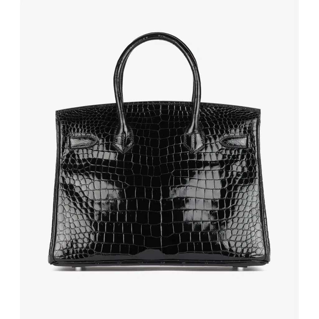 Hermès Black Shiny Crocodile Birkin 30cm Tote Bag Palladium Hardware