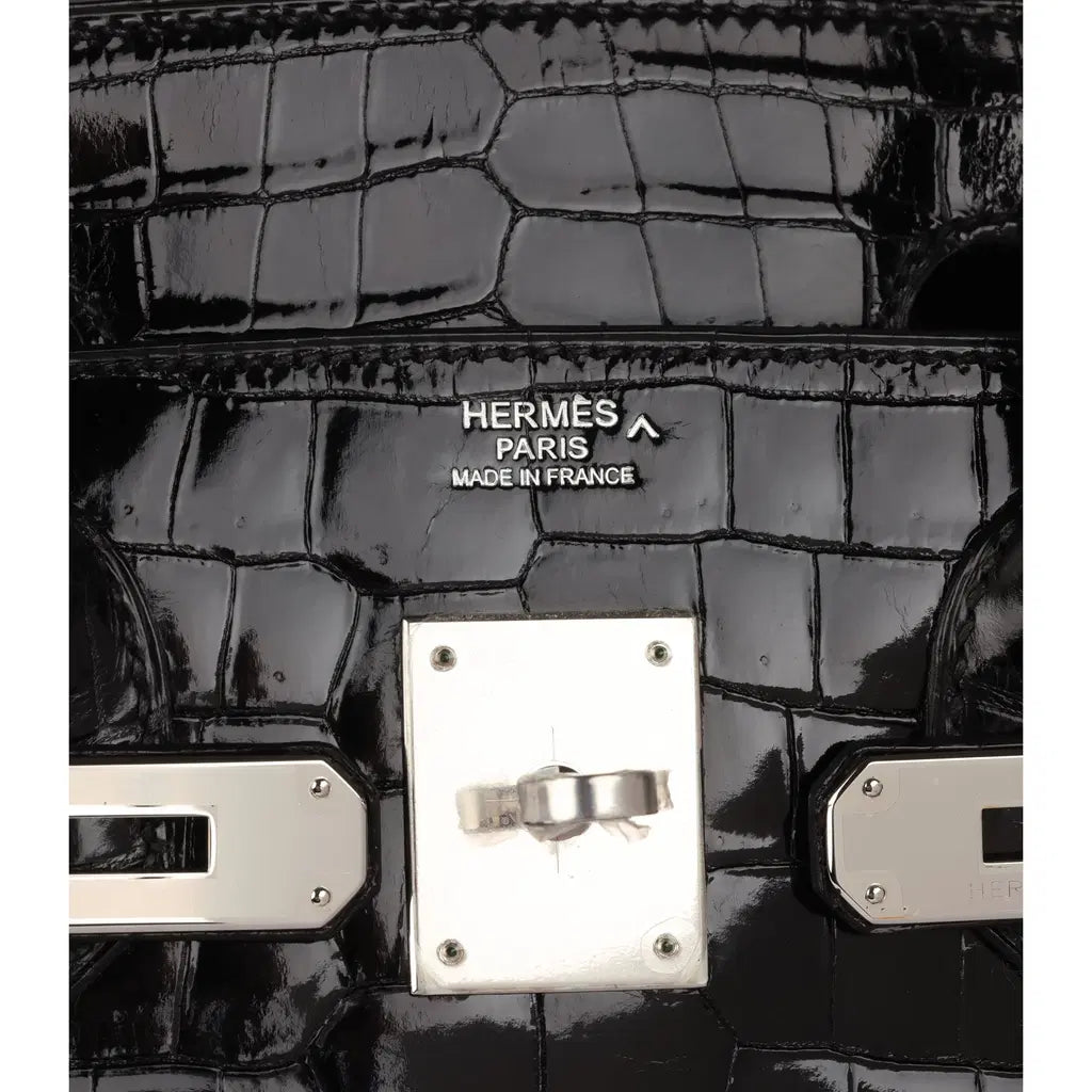 Hermès Black Shiny Crocodile Birkin 30cm Tote Bag Palladium Hardware